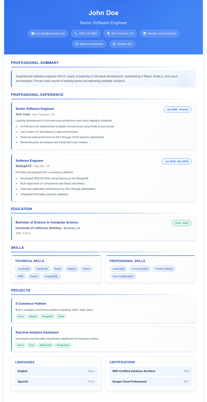 ATS Optimized resume template - Clean structure optimized for ATS. Premium professional resume template for ATS optimization.