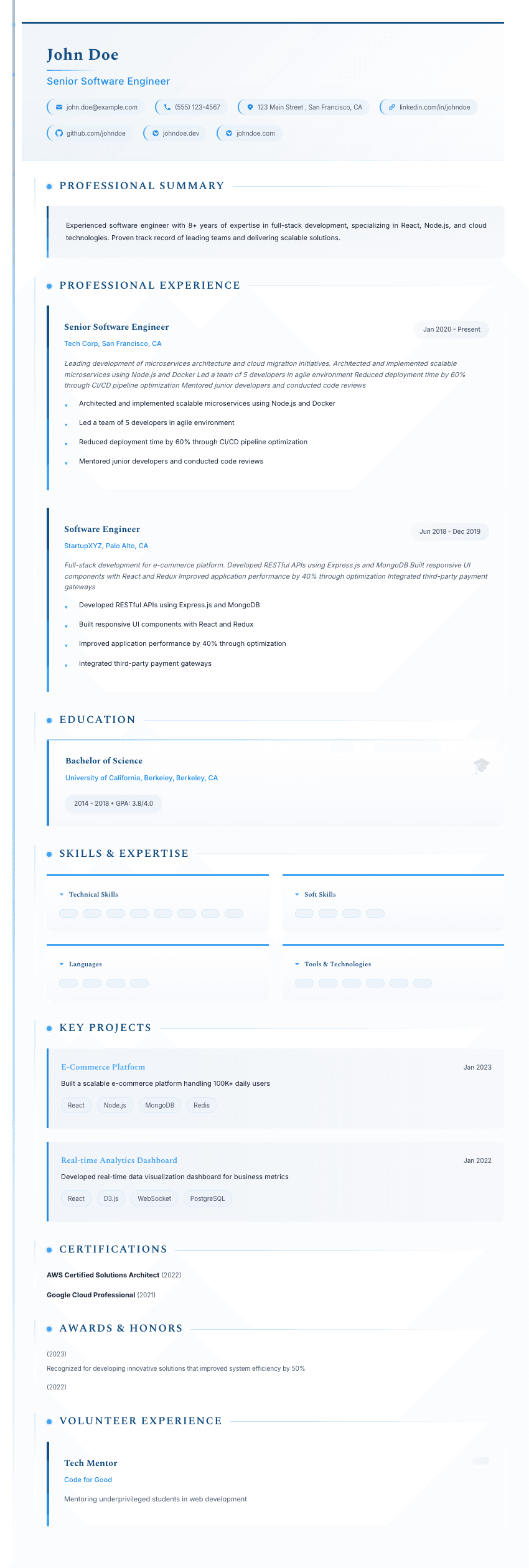 Cascade resume template - Information flowing naturally downward with waterfall-inspired design - ATS optimized and visually stunning. Premium professional resume template for ATS optimization.