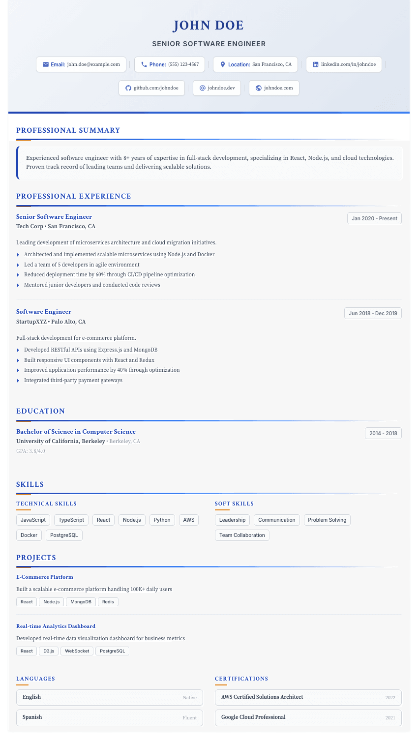 Corporate Traditional resume template - Traditional design for corporate environments. Premium professional resume template for ATS optimization.