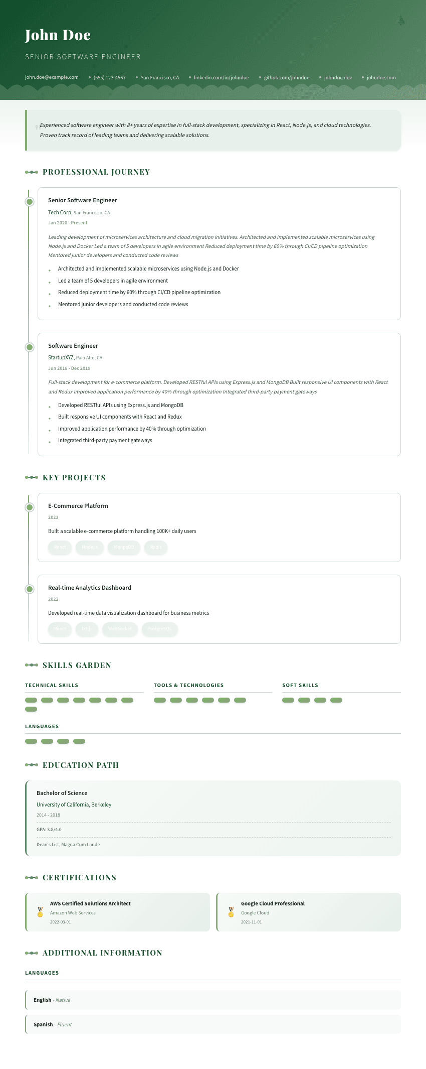 Evergreen resume template - Nature-inspired customizable template with organic design elements and earthy tones. Premium professional resume template for ATS optimization.