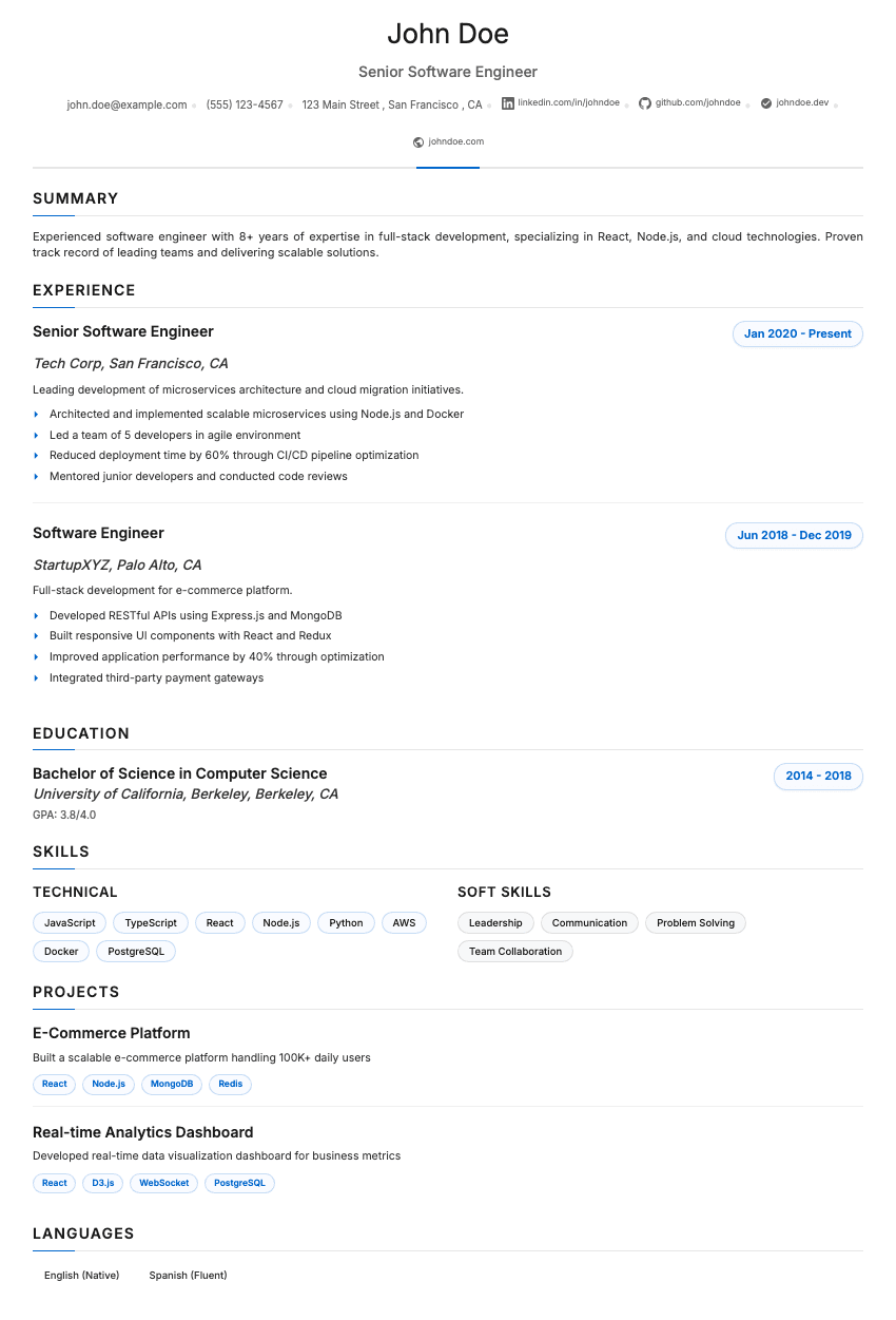 Minimal Clean resume template - Simple and elegant with white space. Premium professional resume template for ATS optimization.