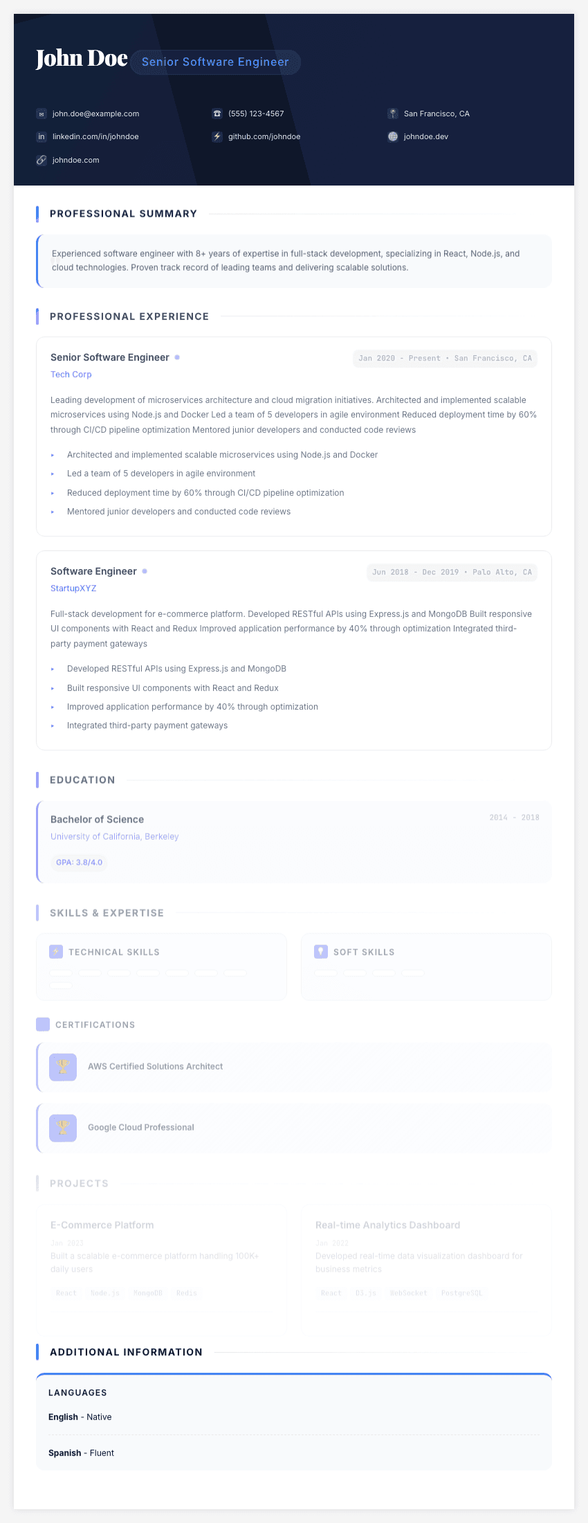 Modern Premium resume template - Cutting-edge design with sophisticated animations, gradients, and premium styling. Premium professional resume template for ATS optimization.
