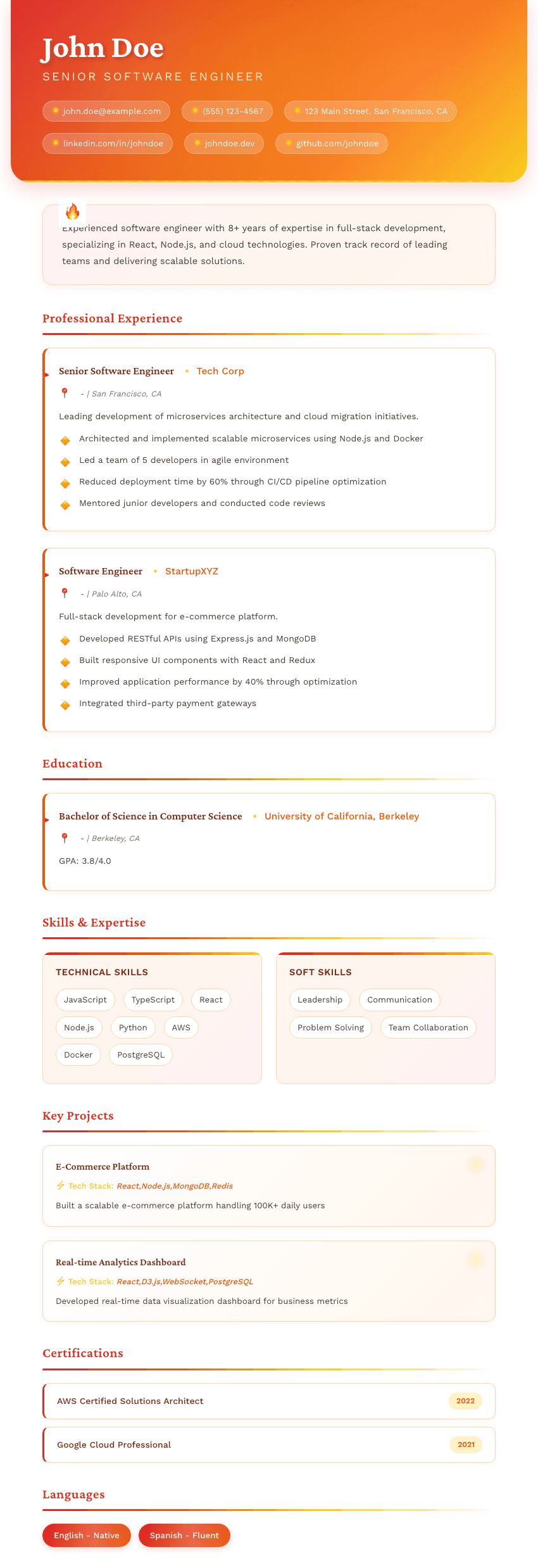 Phoenix resume template - Fiery crimson & gold design symbolizing rebirth and transformation. Premium professional resume template for ATS optimization.