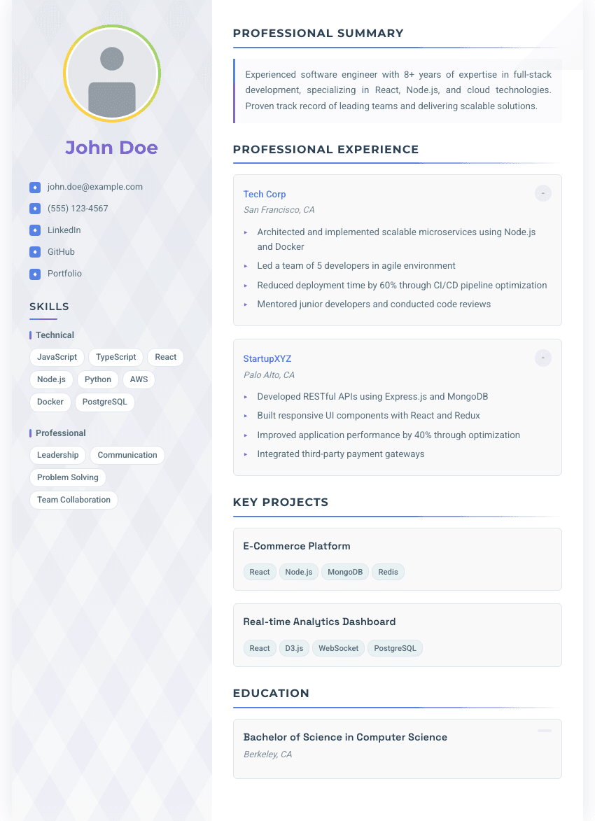 Prism resume template - Prismatic design with rainbow gradients, geometric patterns, and professional photo section. Premium professional resume template for ATS optimization.