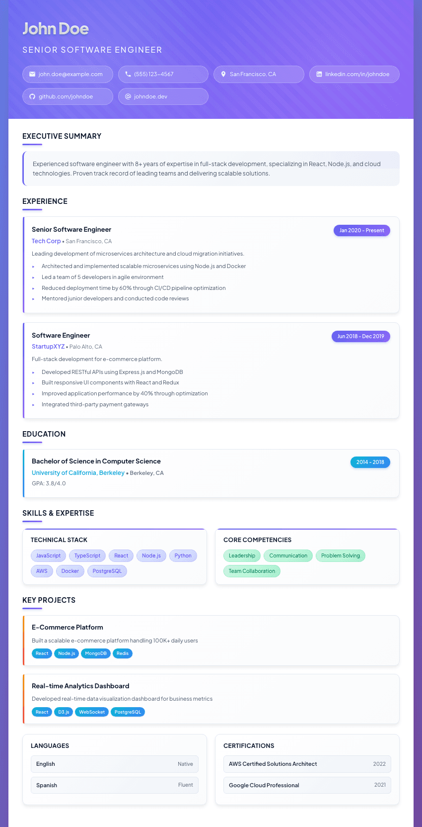 Startup Modern resume template - Trendy design perfect for startups. Premium professional resume template for ATS optimization.